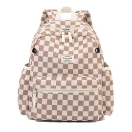 Tanweibago Corduroy Kids Backpack for Boys Girls Backpacks for Primary Elementary Kindergarten (Checkered Brown, Small (13.7" H Fit A4 Folder))