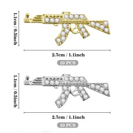 20PCS 3D Shiny Diamonds Gun Nail Charms Metal Gun Nail Charms Alloy Weapon Gun Charms Nail Accessories for DIY Jewelry Making Nail Art Decoration