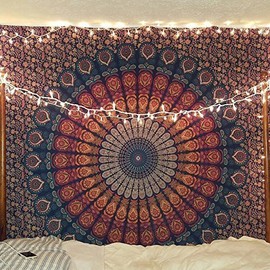 Hippie Tapestry Mandala Bohemian Twin Psychedelic Cotton Intricate Floral Designs Indian Traditional Bedspread Magical Thinking Wall Hanging Dorm Decor Boho Tapestries Hippy Beach Coverlet Home Throw