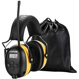 ZOHAN 042 Radio Ear Defenders, FM Safety Ear Protector Muffs, Garden Digital Hearing Protection, AM Noise Reduction Bonus Sturdy Leather Storage Bag, Ideal for Workshop, Mowing, Construction - Yellow