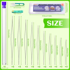 UOOU 30 Pcs Beading Needles Set, 10 Sizes Big Eye Seed Bead Needles, Jewelry Making Supplies Beading Needles for Jewelry Making