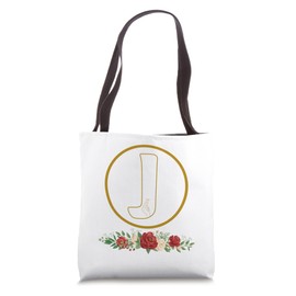 Letter J Initial Floral Monogram with Hand Heart Gesture Tote Bag
