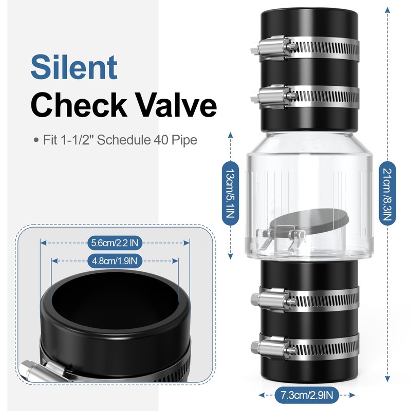 Silent Check Valve 1-1/2 Inch with Clear Body & Spring-Loaded
