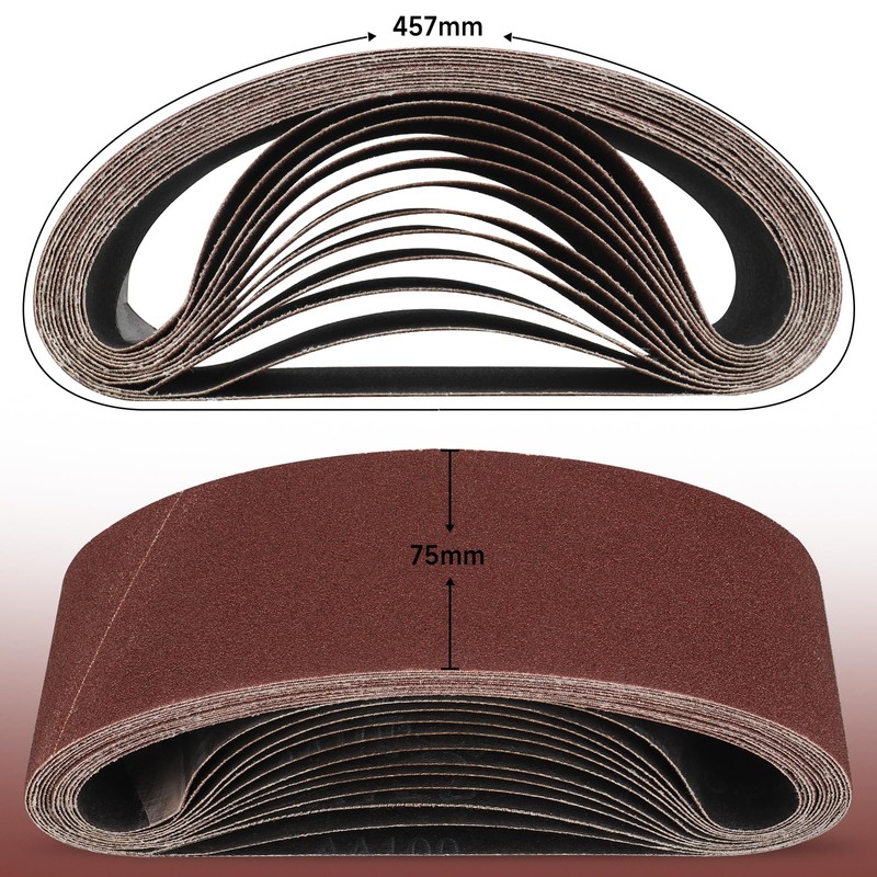 STEBRUAM Sanding Belt 75 x 457 Grit 80 Pack of