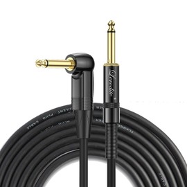 Lerodite 1/4 Inch TRS Instrument Cable 10 ft with Mute Plug Ends, Right Angle to Straight 6.35mm Silent Instrument Cable for Electric Guitar, Bass, Keyboard, Mixer, Amplifier, Speaker, Pro Audio