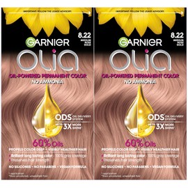 Garnier Olia Bold Ammonia Free Permanent Hair Color (Packaging May Vary), 8.22 Medium Rose Gold Hair Dye, 2 Count