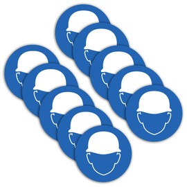 Pack of 10 Head Protection Wear Helmet ISO 7010 Sticker Diameter 9.5 cm Sticker Warning Sign Mandatory Sign with UV Protection for Outdoor and Indoor Use STROBO