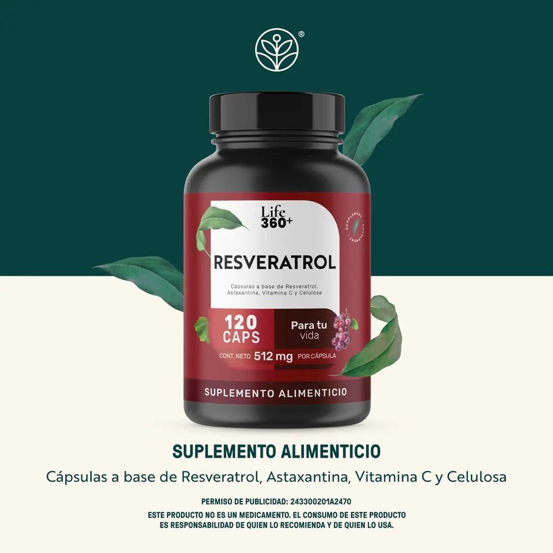 Resveratrol 120 Cápsulas Suplemento Alimenticio Antioxidante Life 360