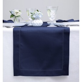 Solino Home Linen Navy Table Runner 108 Inches Long - 100% Pure Linen Classic Hemstitch Table Runner 18 x 108 Inch Ideal for Wedding, Parties, Spring, Mothers Day, Easter Decorations
