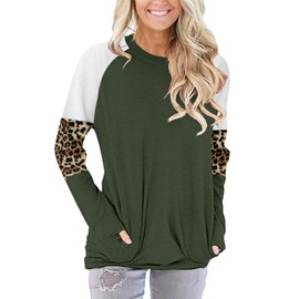 onlypuff Striped Sweatshirt for Women Color Block Shirt Green Leopard Tunic Tops XL