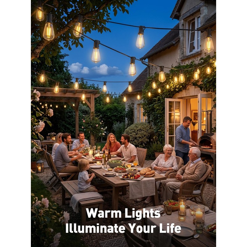 65ft-Solar-String-Lights-Outdoor-Waterproof-Solor-Powered-Patio-Light-Hanging-Outside-Backyard-Camping-Yard-Gazebo-Garden-Pergola-Bistro-Balcony-Cafe-Party-Fence-Lighting-LED with Edison Bulb & Remote