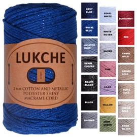 Lukche Cotton Sparkle Macrame Cord 2mm 224 Yards, Colored Macrame Cord Crochet Macrame Bag Craft for Wall Hangers, Bags, Bottom Plates, Carpets (Royal Blue, 1 Skein)