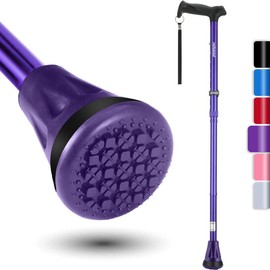 REHAND Walking Cane - Foldable, Adjustable, Collapsible Walking Canes for Men & Women, Heavy Duty All Terrain Tip, with Travel Bag | Walking Sticks for Seniors & Adults Stabilizing Stick with Display - Color: purple