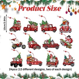 XQMMGO Pack of 24 Christmas Tree Decorations Christmas Pendants Wooden Christmas Pendants Santa Claus Wood Handmade Decorations (Truck Accessories)
