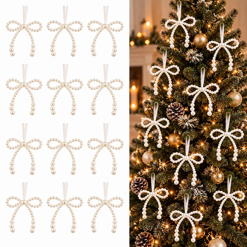 Pearl Bow Christmas Decorations for Holiday Display – Hand-Woven Hanging