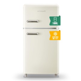 DEMULLER 3.5 Cu.ft Retro Mini Fridge with Freezer Dual Doors and Handles Compact Refrigerator with 7 Thermostat Control Freestanding Small Fridge with LED Light Kitchen Dorm Apartment Office Cream