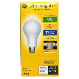 GE ultra bright LED A21, 18.5 Watts, 2610 lumens, Dimmable, Soft White 2700K,