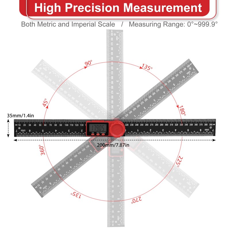 Aweohtle 2-in-1 Digital Protractor with LCD Display, Hold and Locking