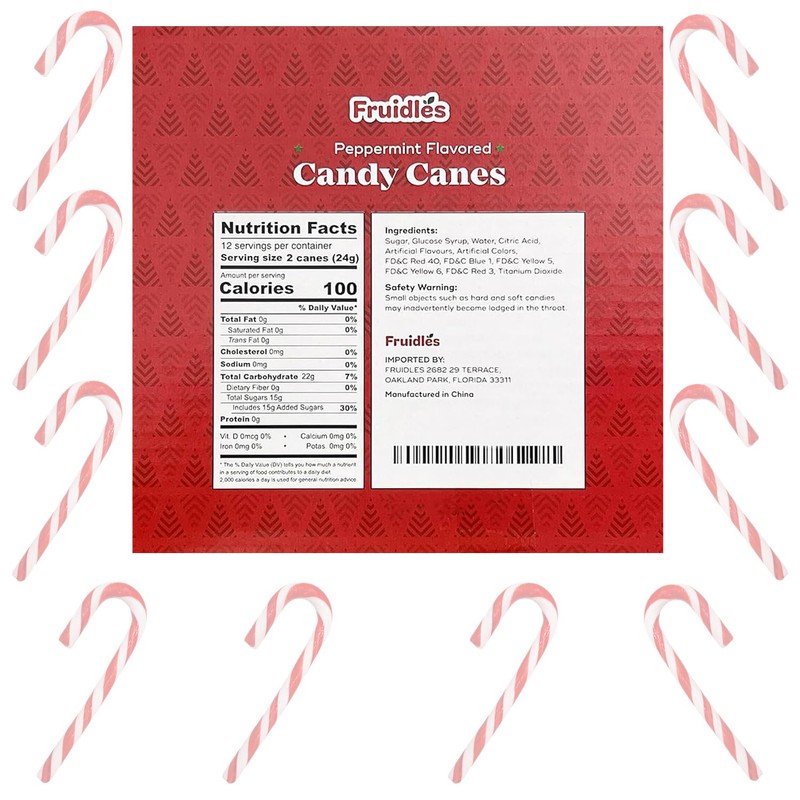 Fruidles Christmas Candy Canes Suckers, Peppermint Flavor, Individually Wrapped (24-Pack)