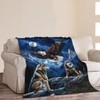 Bald Eagle Wolf Throw Blanket Wild Animal Mountain Moon Night