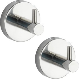 WENKO Bosio Wall Hooks Set of 2 High-Quality Rustproof Shiny Stainless Steel Ideal for Bathroom Toilet and Household Diameter 5.5 x 5.5 cm Shiny Silver