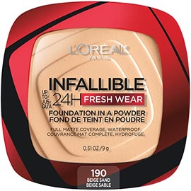 L'Oreal Paris Makeup Infallible Fresh Wear Foundation in a Powder, Up to 24H Wear, Waterproof, Beige Sand, 0.31 oz.