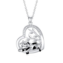 LONAGO Cow Necklace 925 Sterling Silver Cute Cow with Tree of Life Pendant Necklace Jewelry for Women