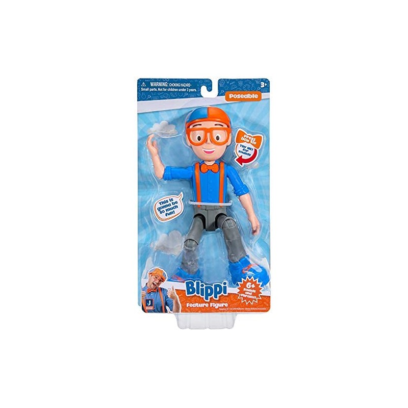 Blippi Talking Figure, 9-inch Articulated Toy with 8 Sounds and