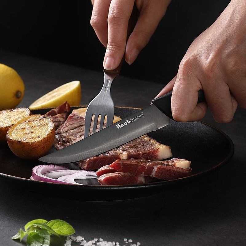 Wanbasion Black Non Serrated Steak Knives Set, Steak Knife Set