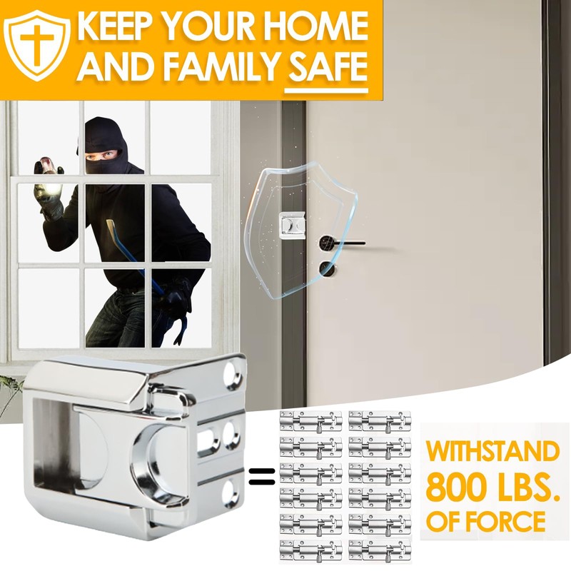 Door Lock Security, Upgraded Childproof Door Reinforcement Latch Silver 002