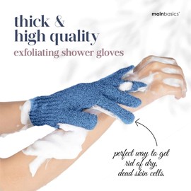 MainBasics Deep Exfoliating Bath Gloves - Heavy-Textured Nylon Shower Scrub for Dead Skin Removal - Machine Washable (1 Pair, Pigeon Blue)