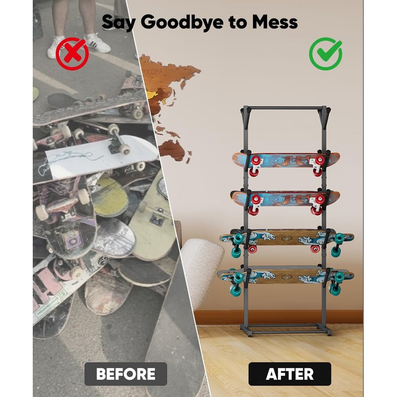 Tuohours Skateboard Racks Floor Stand Holder, Freestanding 5-Tier Skateboard Storage