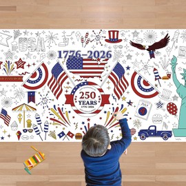 OHOME 4th of July Giant Coloring Poster/Tablecloth - 250th Anniversary USA Decorations,Kids July 4th Crafts Games Activities Toys Decor Party Decor 250 America Merchandise