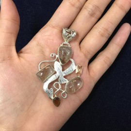 Ravishing Impressions Goldener Rutil, Citrin & Rauchquarz Multi-Stein Anhänger Halskette in 925 Sterling Silber – goldener, gelber & brauner Schmuck