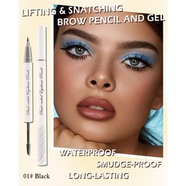 Eyebrow Gel & Pencil, 2-in-1 Black Waterproof Liquid Eyebrow Pen Long Lasting Tinted Brow Gel, Smudge-proof Strong Hold Thickening Eyebrow Mascara Tint Pen, Brow Fast Sculpt, Lift Snatch Brow Pencil