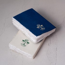 The Original Cottonaire Notebook – 4x6 Blank Journal, Handmade Cotton Rag Paper, Deckle-Edge, Indigo & Bone Color, 48 Pages for Writing, Sketching & Painting