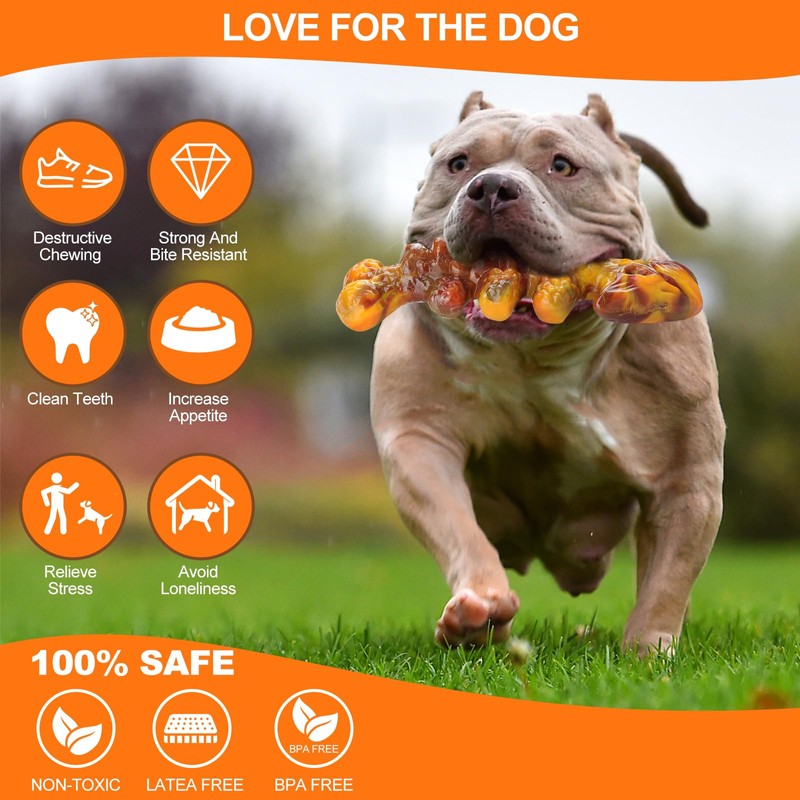 Aroocke 2-Pack Tough Large Dog Chew Toys - Bacon Flavor,