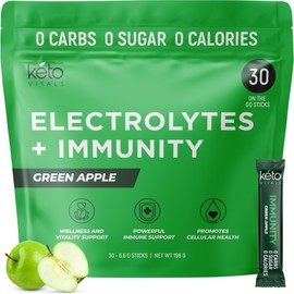 Keto Vitals Immunity Sugar Free Electrolytes Powder with Vitamin C, Ginger, Turmeric, & Elderberry - Boost Your Immune System and Rehydrate Your Body - Green Apple Flavor, 30 Count