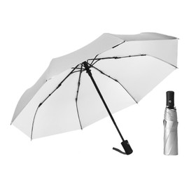 ThreeH Compact Travel Umbrella Automatic Open and Close Silver Coating Layer UV Blocking for Men Women Teenagers, White
