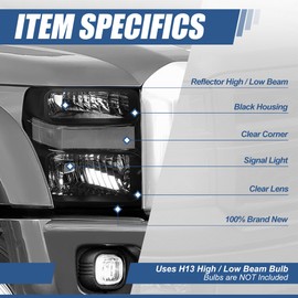 Auto Dynasty Factory Style Halogen Headlights Assembly Compatible with Ford F250 F350 F450 F550 Super Duty 2nd Gen 2008-2010, Driver and Passenger Side, Black Housing Clear Corner