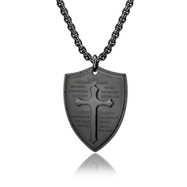 MERTTURM Men's Cross Necklace, The Armor of God Shield Ephesians 6:16-17, Black Silver Gold Cross Stainless Steel Pendant Jewellery, Gifts for Christian Jesus Boys/Husband/Lovers, Stainless Steel