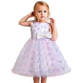 Nileafes Flower Girl Party Wedding Butterfly Dress Little Girls Bowknot Princess Pageant Gown Size 5Y (4-5 Years,069-White)