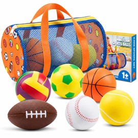Sports Balls for Toddlers 1-3, 6 Piece Soft Sports Balls with Foam Soccer, Basketball, Football, Baseball, Tennis & Volleyball - Toddler Boys & Girls Ball Toy Gift