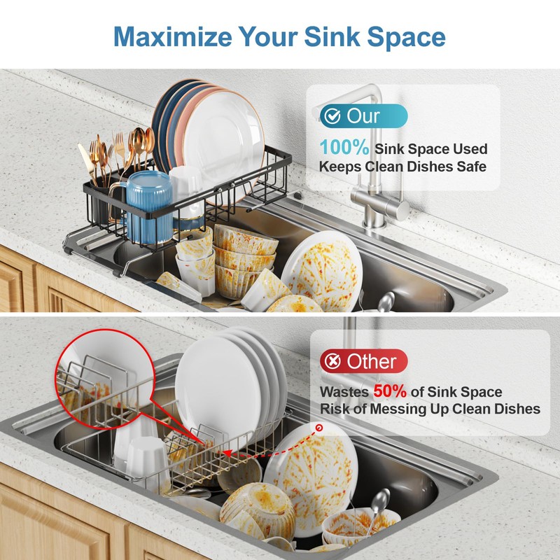 iSPECLE Small Sink Dish Drying Rack, Expandable Narrow Rust Resistant