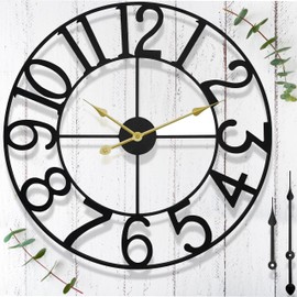 14 in Outdoor Clock – Retro Black Metal Outdoor Wall Clock for Patio/Pool Area – DIY Hands Farmhouse Decorative Outdoor Clocks – Vintage Industrial Skeleton Outside Clock for Garden, Backyard, Porch