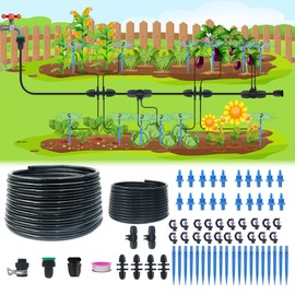 Sumloty Irrigation System for Garden 49FT Complete Drip Irrigation Kit with Rotating Emitters Fittings,with 4/7 and 8/12 Tube,Automatic Garden Plants Watering System for Greenhouse,Yard,Vegetable