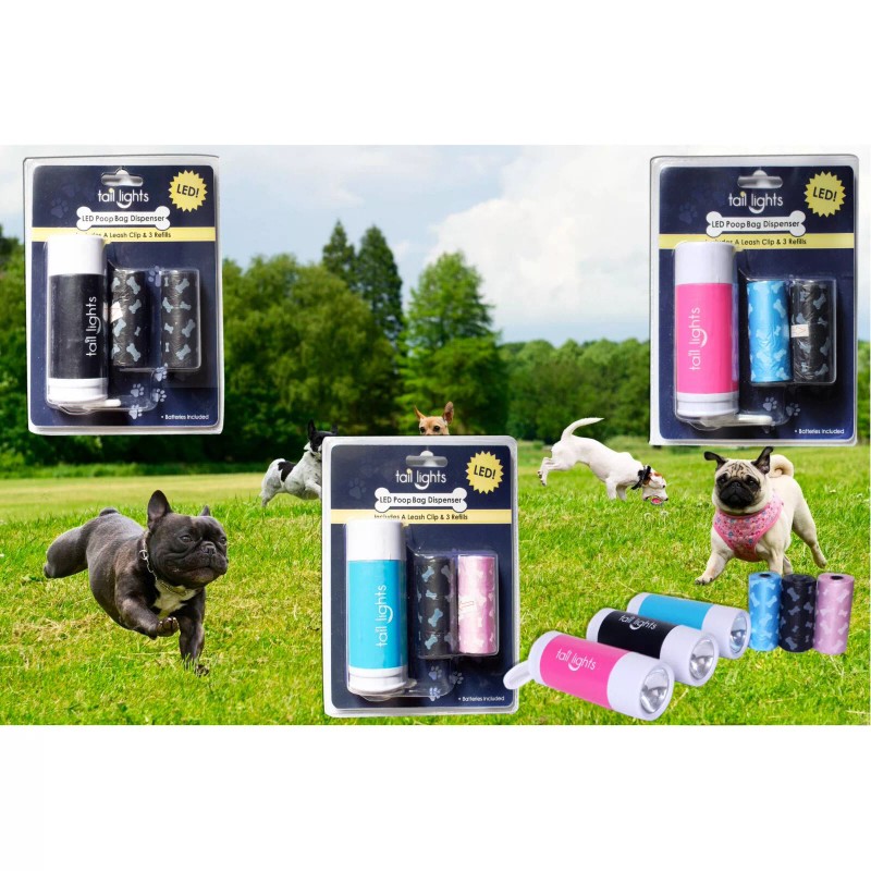 Tail Lights LED Poop Bag Dispenser with Leash Clip &