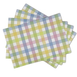 Spring Easter Placemats Set of 4 Linen Colorful Plaid Pink Green Place Mat Washable Non-Slip Heat Resistant 12×18 Inch Thick Place Mats Decorative Fabric Table Mat for Dining Table