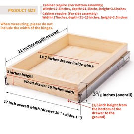 Mulush 16”W x 21”D x 3‘’H Soft Close Slide Out Wood Drawer Organizer for Kitchen, Finished, (Cabinet Opening>17.5 inches for Bottom Assembly, Opening= 17 inches for Side Assembly)