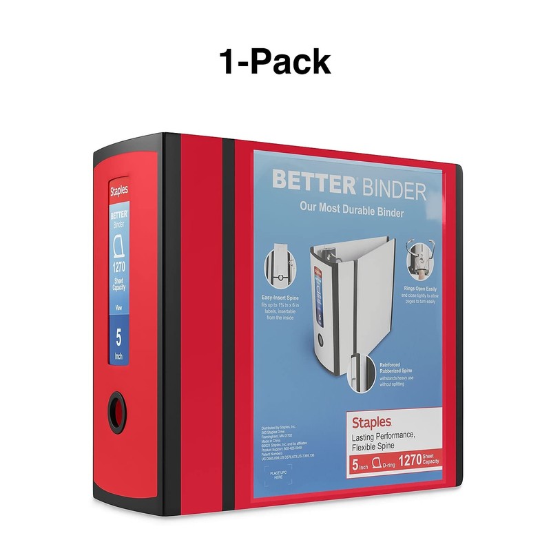 Staples 5-inch 3-Ring Better Binder, Red, 2/Pack (ST55818-CCVS)